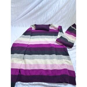 Mainbocher Pure Cashmere Turtleneck Sweater XL Purple Pink Striped Knit Top